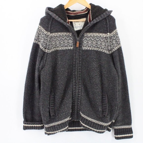 Mantaray Jacket Mens Gray Knit Heavyweight Full Zip Hooded Cotton Blend Medium M - Picture 1 of 9